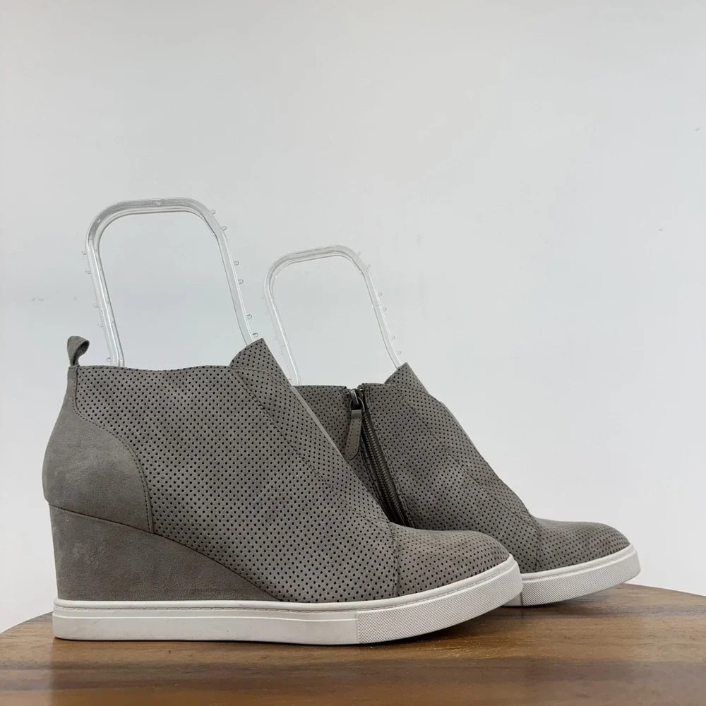 New Womens Linea Paolo Felicia Gray Leather Hidden Wedges Sneaker Boots Size 10